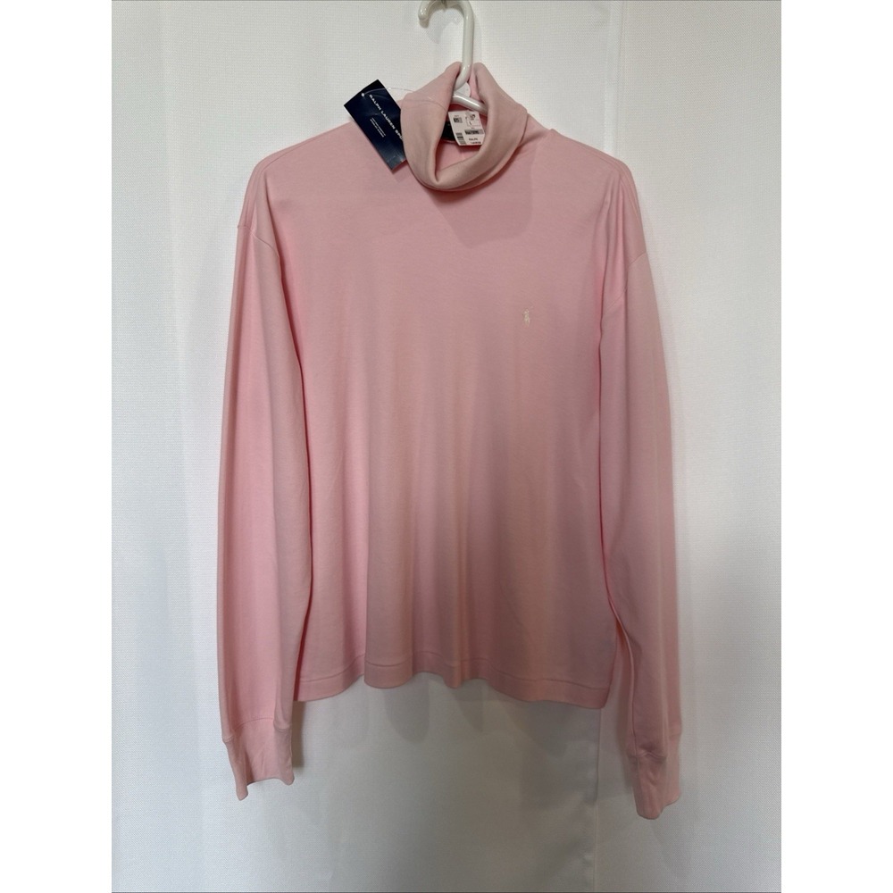 VTG NWT Ralph Lauren Sport Women's Turtleneck Top Sz L Long Slv Light Pink Pony